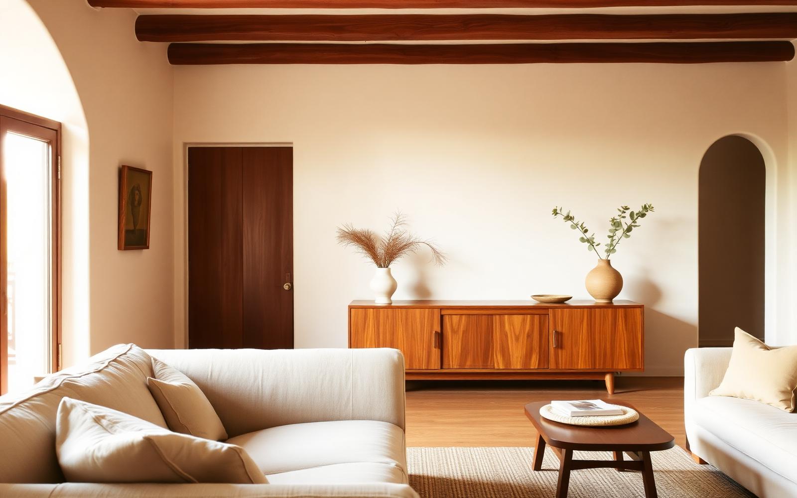 Credenza restaurada en una sala luminosa