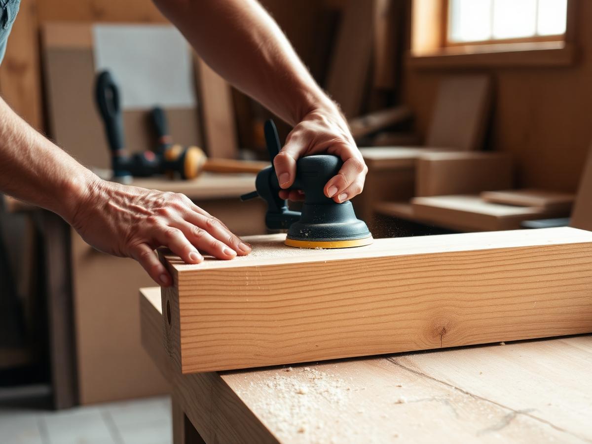 Restaurador lijando madera en el taller